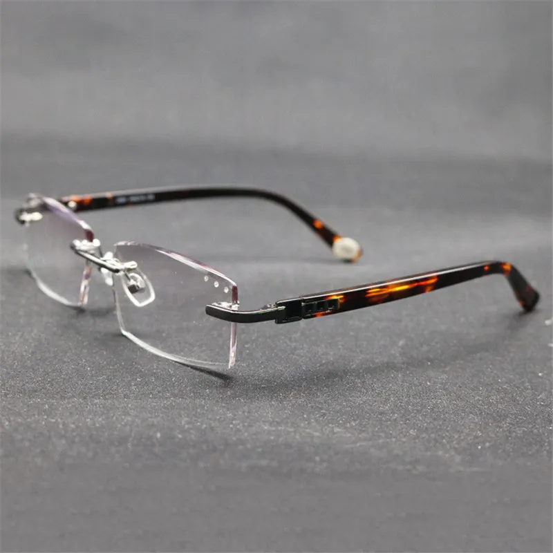 リムレスリーディングメガネメンズティントブラウンディオプターアイウェア100 150 200 250 300 350ファッションPerbyopia Eyeglasses3134を読む
