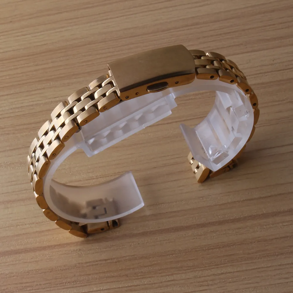 Bracelets de montre en acier inoxydable doré, bracelet de montre, 10mm 12mm 14mm 16mm, extrémités droites, boucle pliante classique I258a