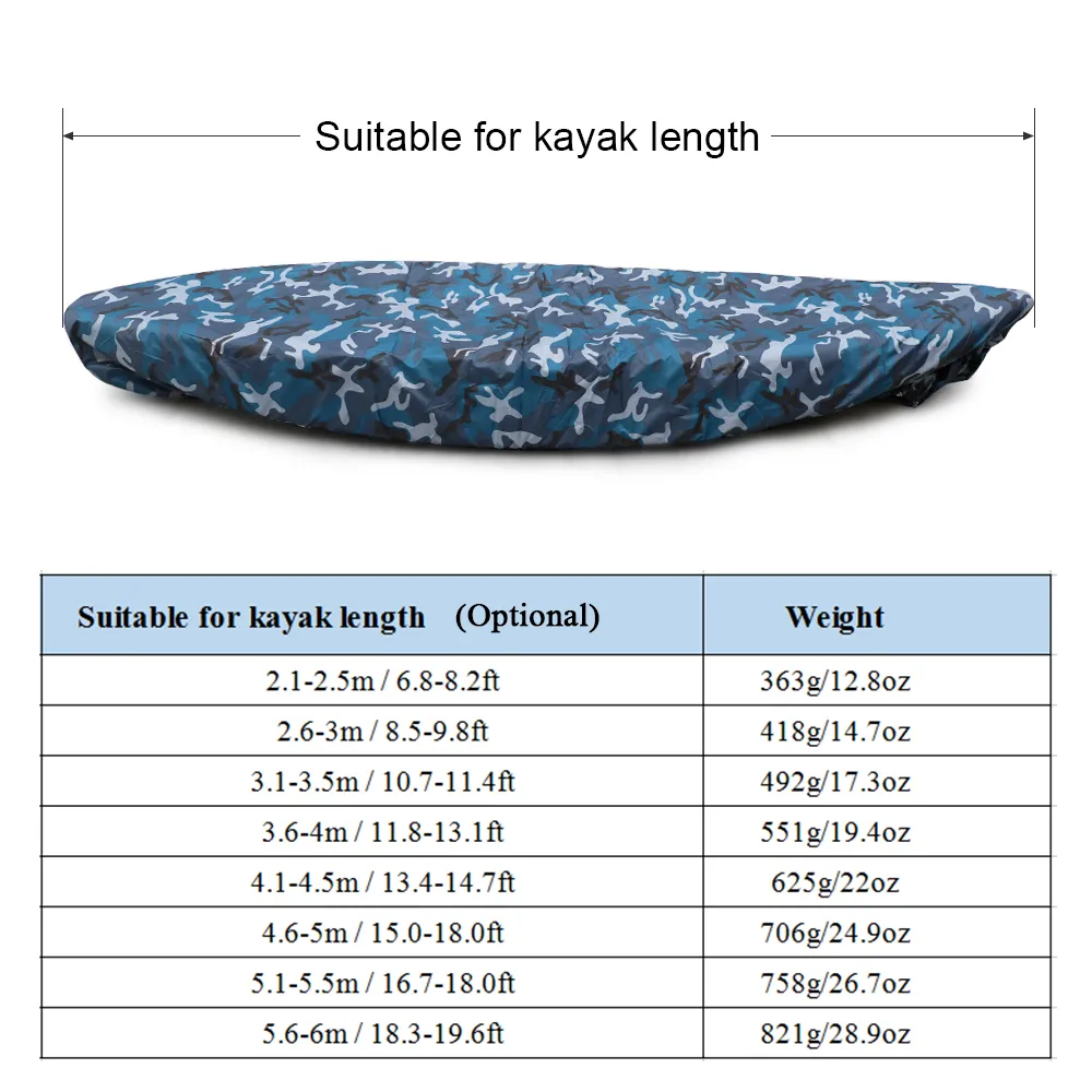 Cubierta de almacenamiento Universal para Kayak profesional, canoa de camuflaje, barco, impermeable, resistente a los rayos UV, protección contra el polvo, 242T