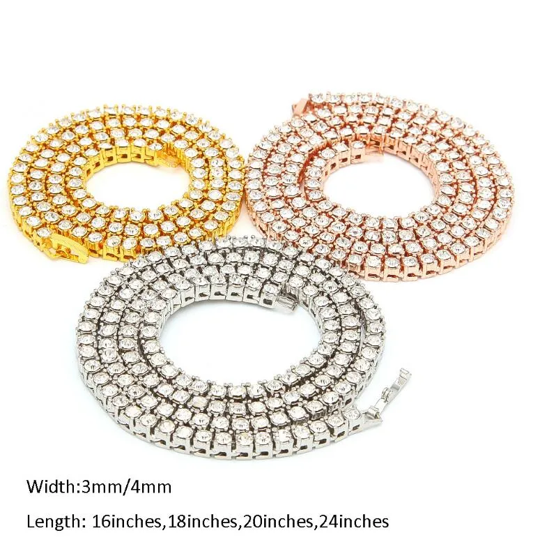 31 Styles Men's Hip Hop Bling Bling Iced Out Tennis Chain 1 Row Necklaces Silver Gold Rose gold Color Men Fashion Jewelry269V