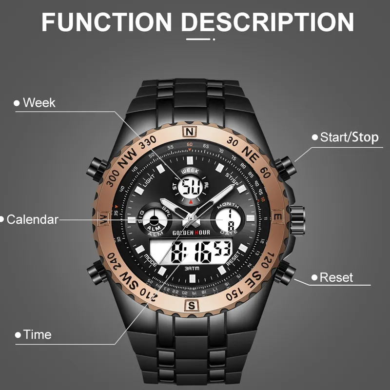 Reloj Hombre GOLDENHOUR hommes montre quartz numérique Sport montre hommes erkek kol saati mode extérieure montre-bracelet lumineux mâle Clock205p