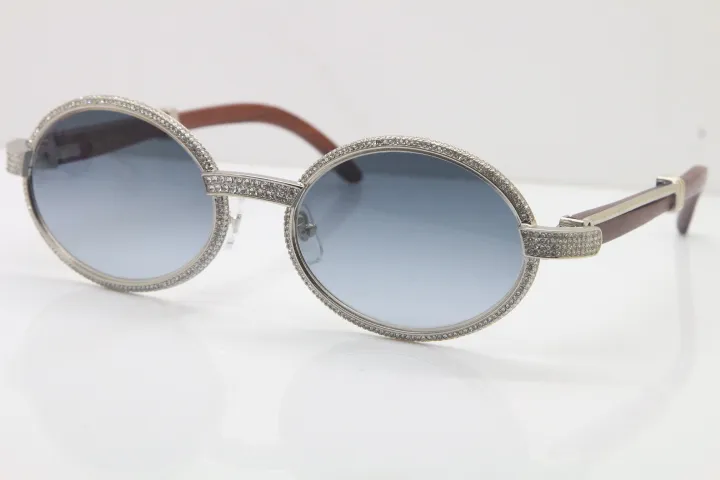 Gafas de sol de madera natural con montura completa y piedras grandes más pequeñas 7550178 Gafas de sol unisex vintage redondas Gafas de oro de 18 quilates con diamantes Tamaño 55288E