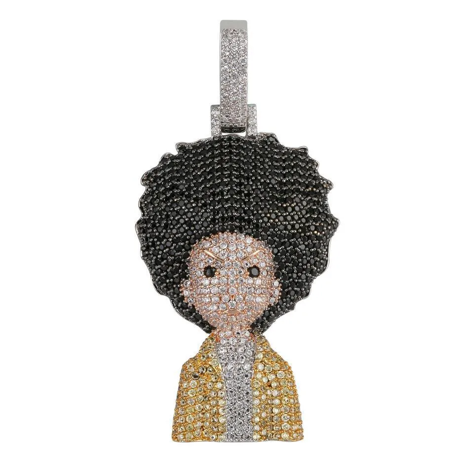 Iced Out the Boondocks Pendant Cz Collier Chain Menswomen Micro Paveed Hip Hop Gold Silver Color Bling Charm Chains Jewelry J19078389710