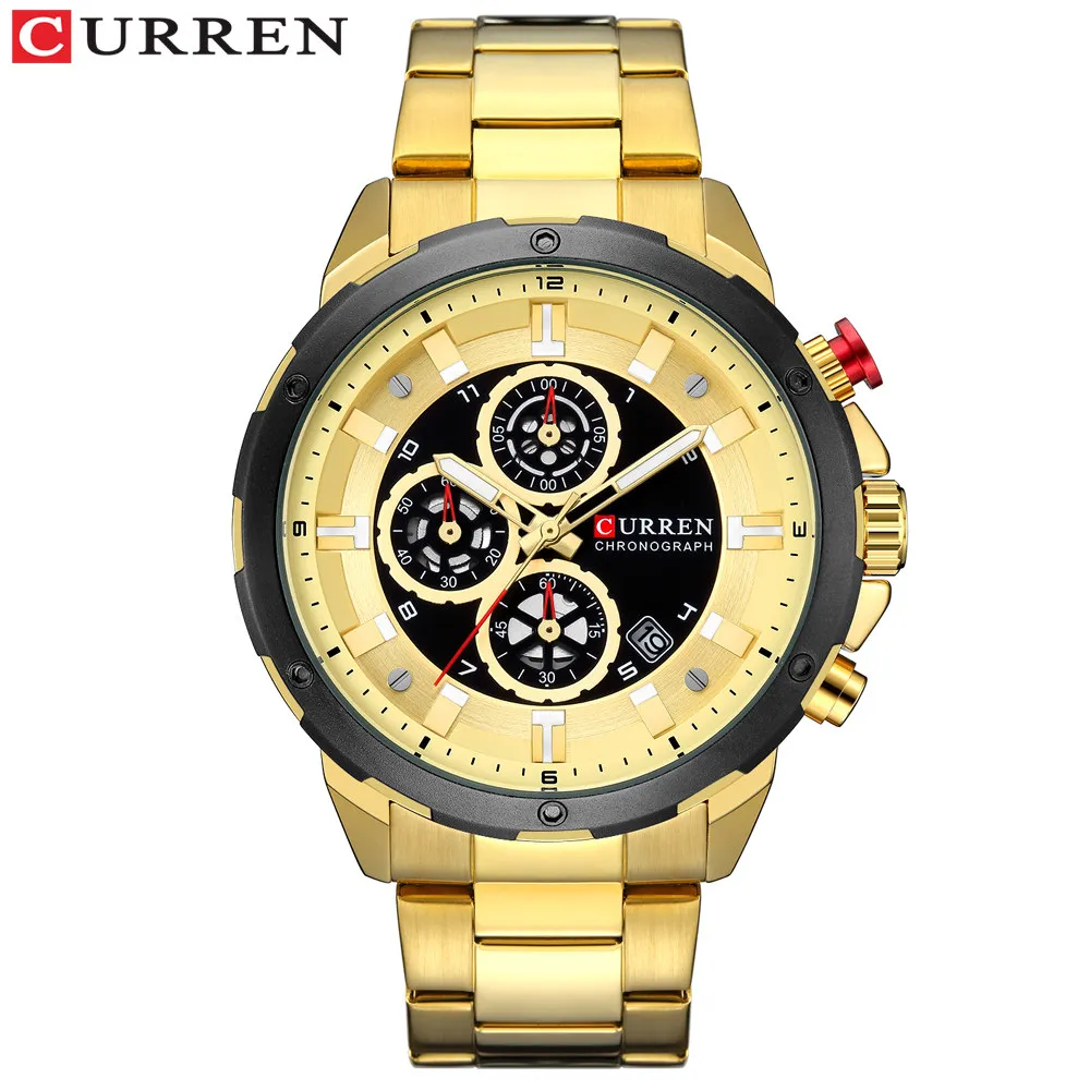 Relógio de marca de luxo masculino curren nova moda casual esportes relógios quartzo banda aço inoxidável relógio de pulso masculino relo236d