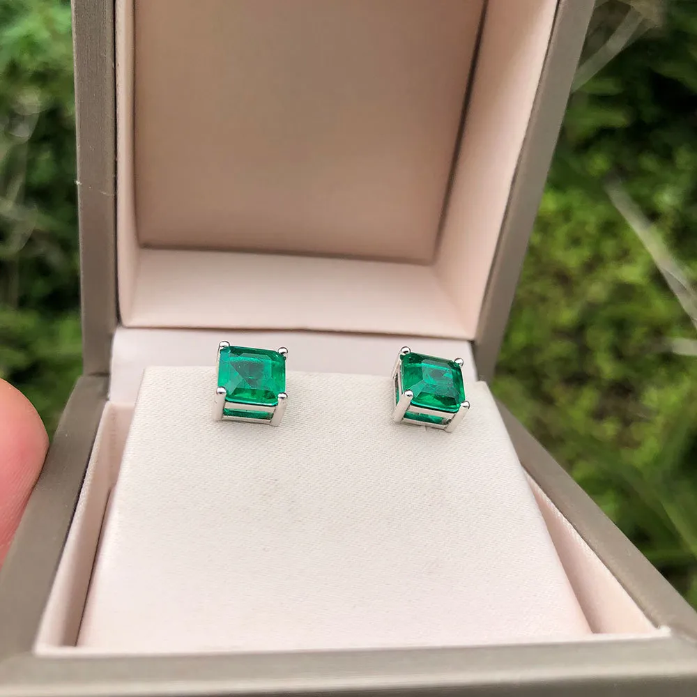 Wong Rain Vintage 100% 925 Sterling Silver Emerald Cut Emerald Gemstone Earrings White Gold Ear Studs Fine Jewelry 전체 CX2007062645
