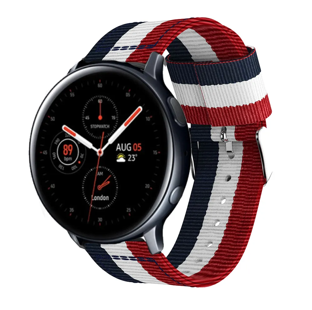 Bracelet de montre en Nylon rayé de 20mm, pour Samsung Galaxy Watch Active 2 40mm 44mm, Bracelet de remplacement, ceinture de poignet 7771660