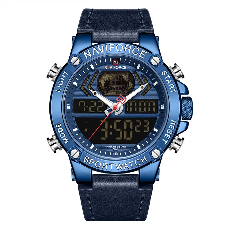 NAVIFORCE Top Brand Mens Orologi sportivi di moda da uomo in pelle impermeabile orologio da polso al quarzo militare analogico digitale Relogio Masculino242A