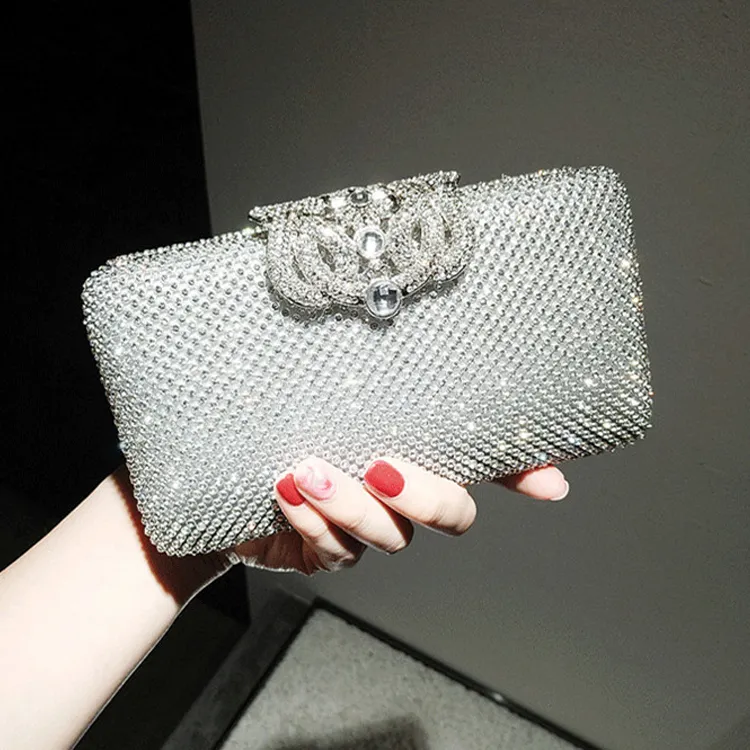 New Fashion Crystal Rhinestone Ladies Wedding Party Bridal Silver Black Clutch Evening Bag hand bags Shoulder Purse Wallet Makeup 2506