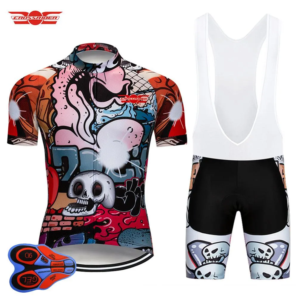 Crossrider 2019 Funny Cycling Curto Jersey 9D Bib Conjunto de bicicleta MTB Roupas de bicicleta respirável MAILLOT CULOTTE226V