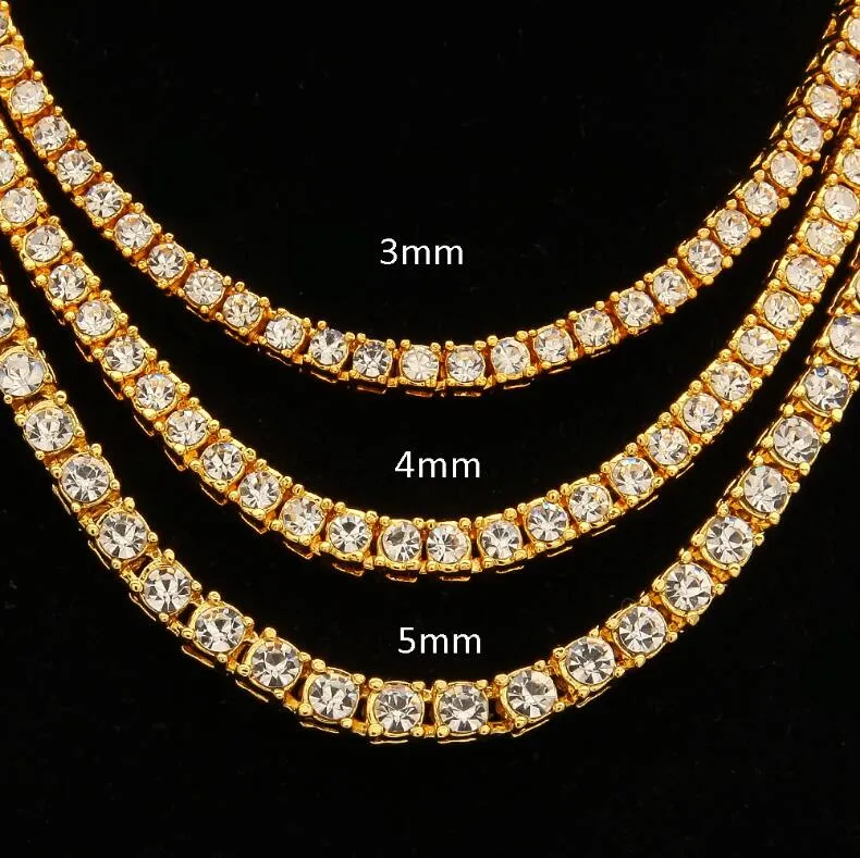 31 Styles Men's Hip Hop Bling Bling Iced Out Tennis Chain 1 Row Necklaces Silver Gold Rose gold Color Men Fashion Jewelry269V