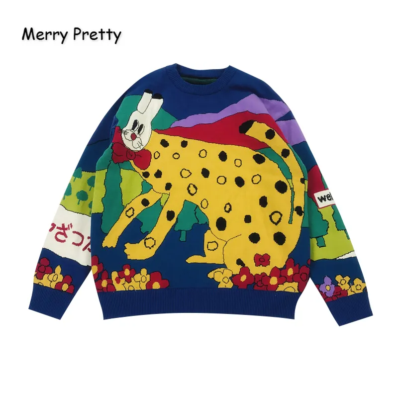 MERRY PRETTY femmes dessin animé broderie Harajuku mignon chandails tricotés hiver épais chaud Jacquard pull pulls en tricot 210203