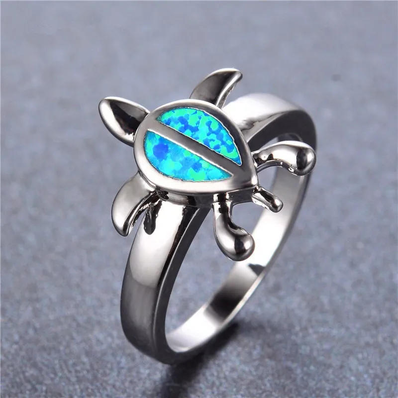 Tartaruga marinha Anel de opala de incêndio azul genuíno 925 anéis de dedos de prata para mulheres jóias finas até 2090