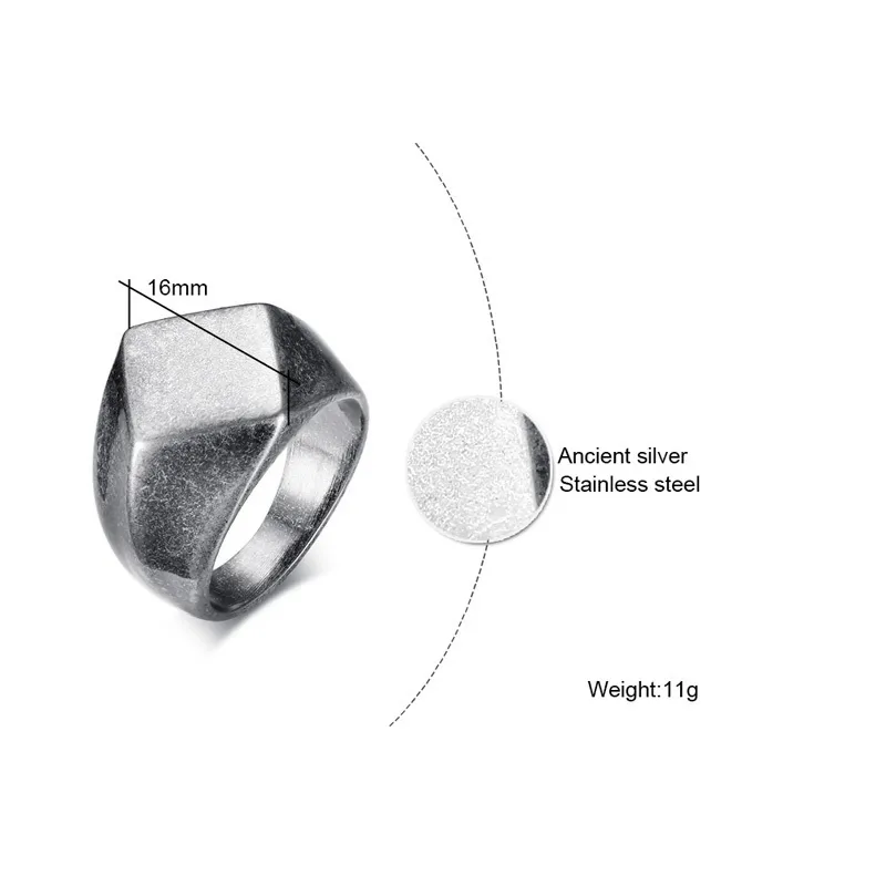 Мужское четырехугольное кольцо-печатка Lateefah с плоской вершиной, ювелирные изделия из нержавеющей стали, винтажное окисление, серое мужское ювелирное изделие, Jewels325v