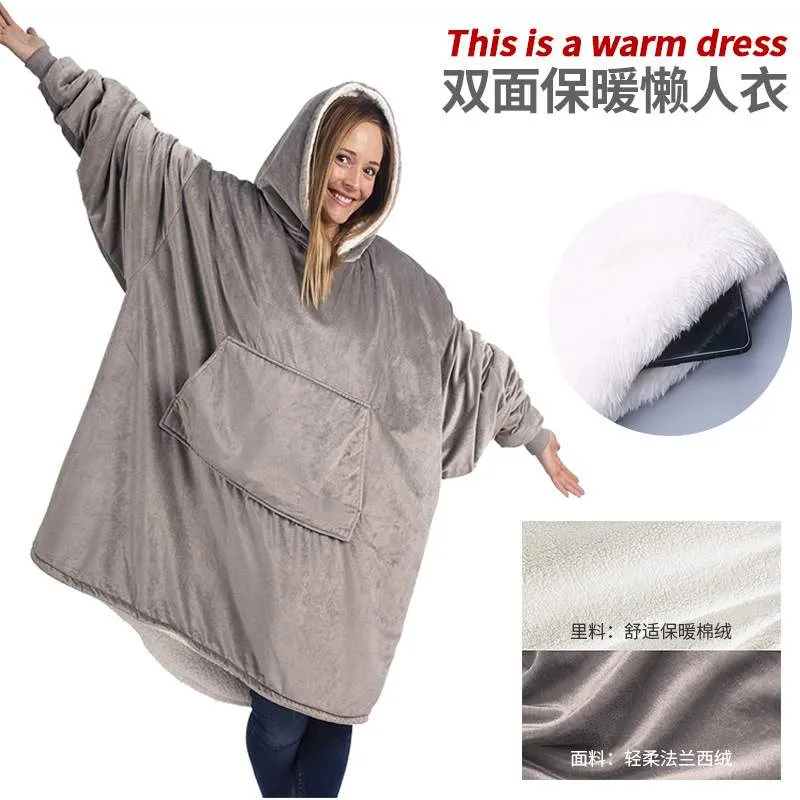 Couvertures à capuche avec poches pour l'extérieur, chaud et doux, Robe inclinée, peignoir, sweat-shirt, couverture polaire avec manches, 173f, hiver