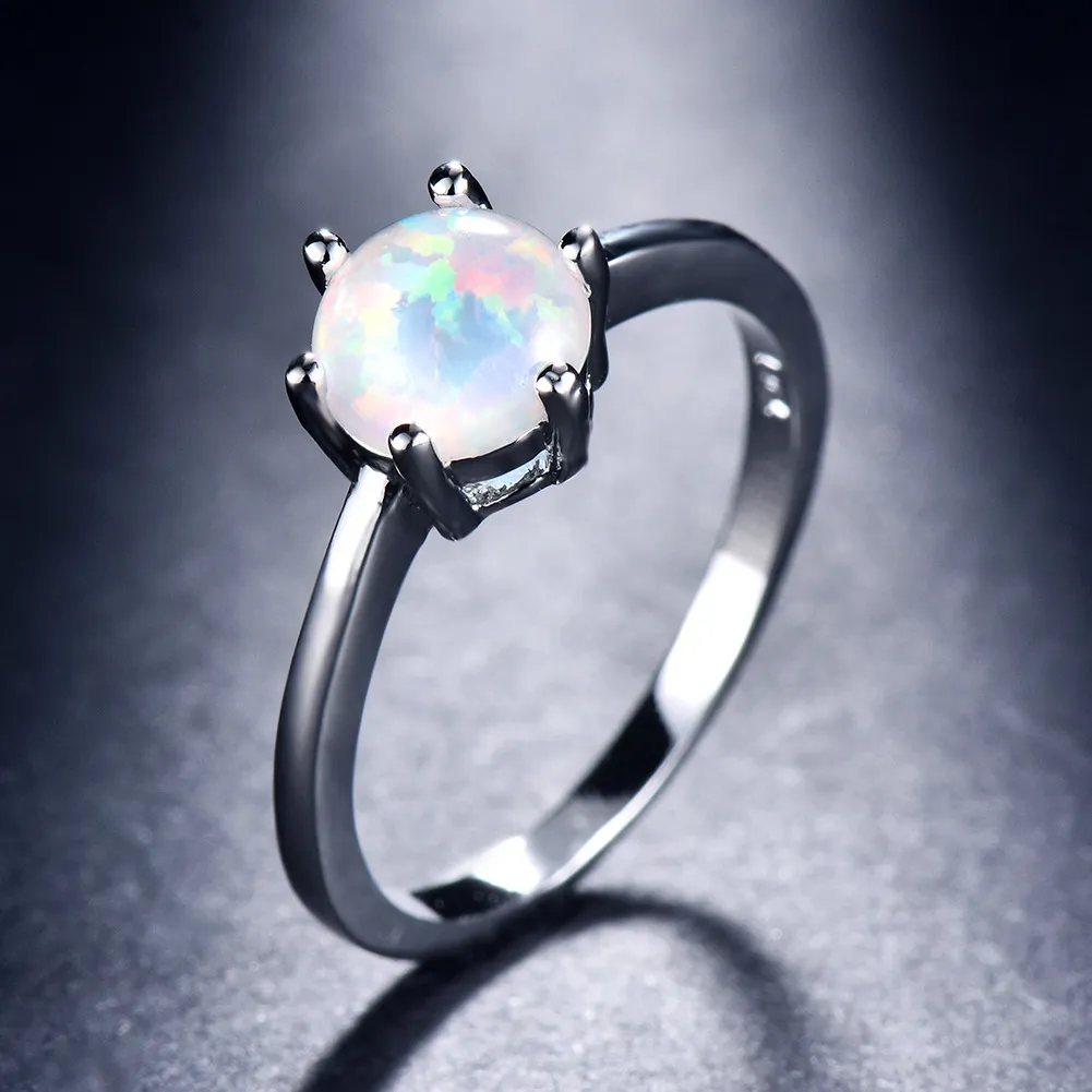 Luckyshine Royal Style Round Blue Fire Opal Gemstone 925 Silver Women Wedding Rings Family Friend Holiday Gift Rings222I