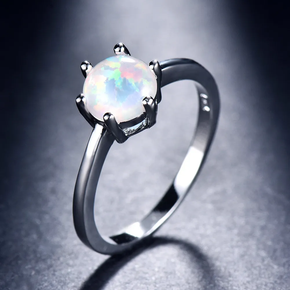 Luckyshine 6 Stuks Veel Koninklijke Stijl Ronde Blue Fire Opal Edelsteen 925 Zilveren Vrouwen Trouwringen Familie Vriend Vakantie Cadeau Rings222I