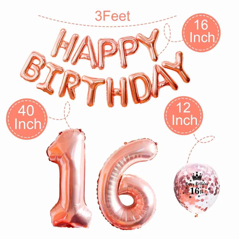 Patimate Happy Birthday Party Decors Kids Adult 16th Birthday Balloons Sweet 16 Party Decors 16 Birthday Party Favors Festival284F