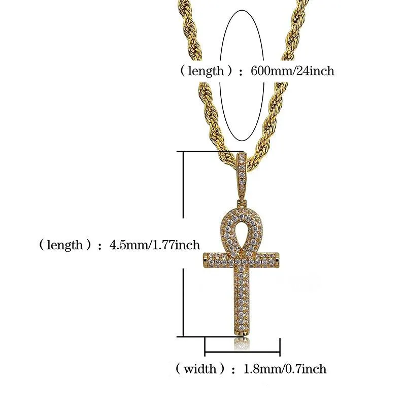 Hip Hop Anhur Cross Diamonds Pendant Halsband för män Kvinnor Luxury Crystal Gold Silver Pendants 18K Gold Plated Ankh Chain Neckla220k