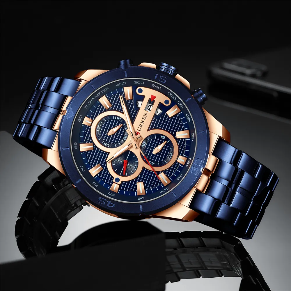 Curren Business Men Kijken luxe merk roestvrijstalen staalpolhorloge Chronograph Army Military Quartz Watches Relogio Masculino200Z