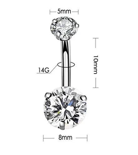 Navel & Bell Button Rings Piercing for Women Zircon Silver Rose Gold Color Surgical Steel Summer Beach Fashion Body Jewelry