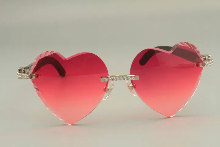 2019-Rzeźbione okulary przeciwsłoneczne w kształcie serca 2019 Modna wysokiej klasy serie diamentowe naturalne okulary przeciwsłoneczne ramię mieszane 8300686-A rozmiar 250p