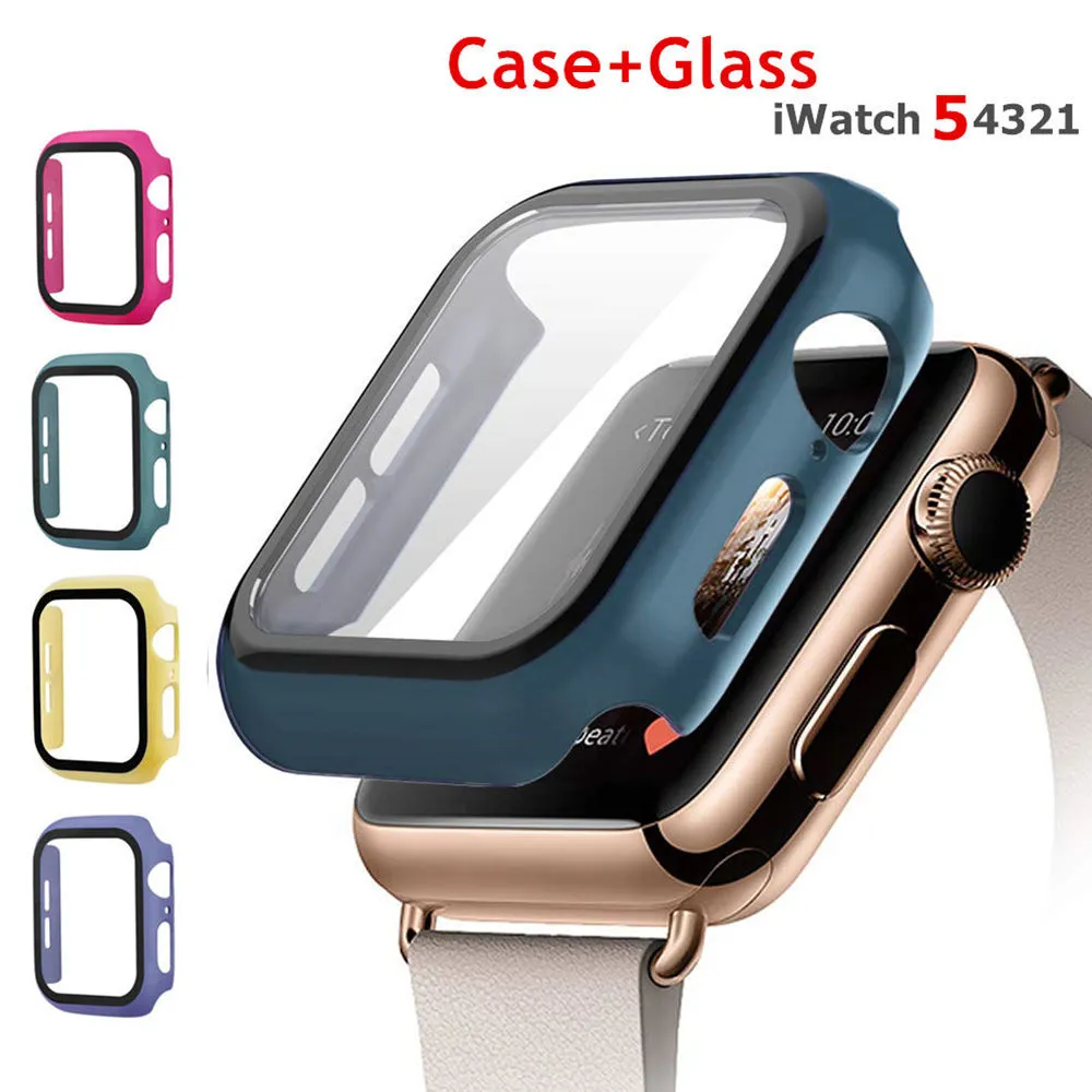 Чехол из закаленного стекла для Apple Watch 5, 4, 44 мм, 40 мм, защитная пленка для экрана iWatch 3, 2, 1, 42 мм, 38 мм, защитная крышка9486003