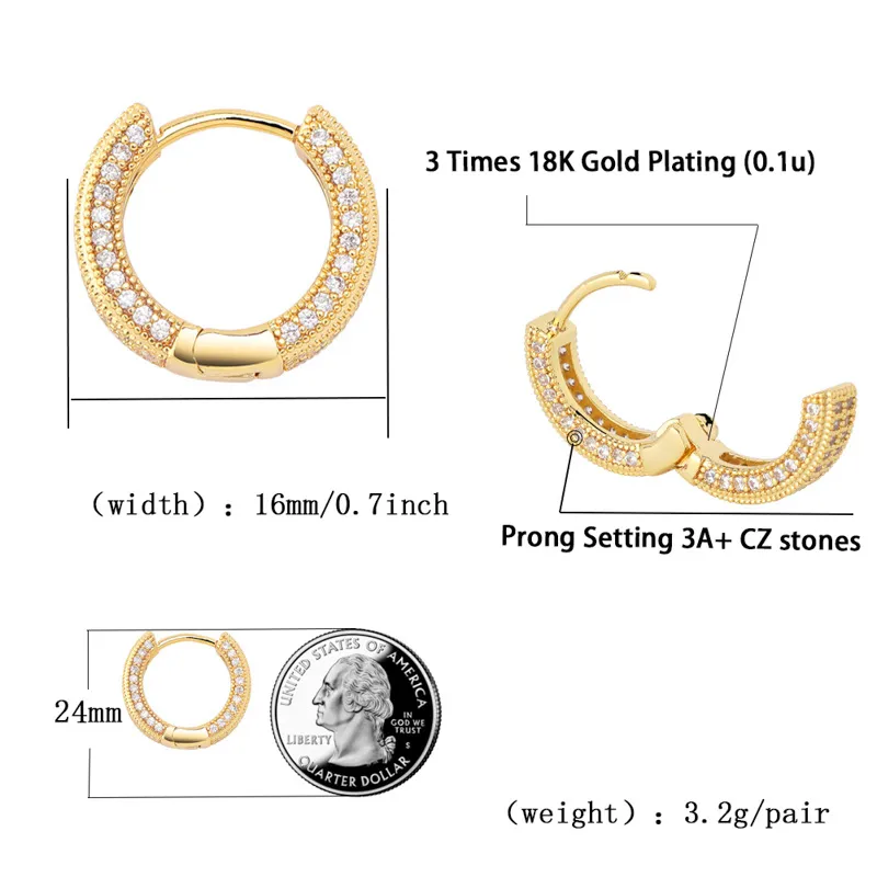 2019 New Big CZ Diamond Earring Jewelry Silver Gold Glated Stud earring女性男性イヤリングCross270C