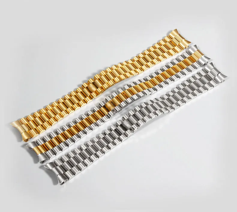 Banda di orologio in oro d'oro d'oro di orologi da 13mm da 20 mm da 20 mm la lucidatura in acciaio inossidabile + bracciali cinturini curvi spazzolati datejust3794861