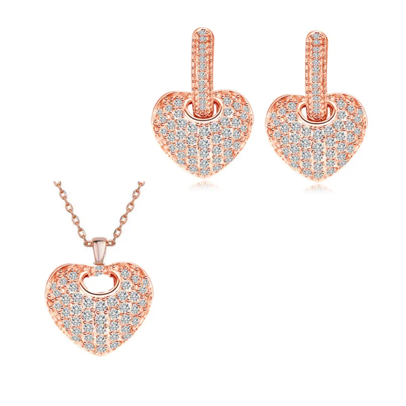 2019 Nouvelle Arrivée Top Vente Bijoux De Luxe 925 Sterling SilverRose Or Remplissage Pave Topaze Blanche CZ Diamant Boucle D'oreille Collier Pour Wo2729