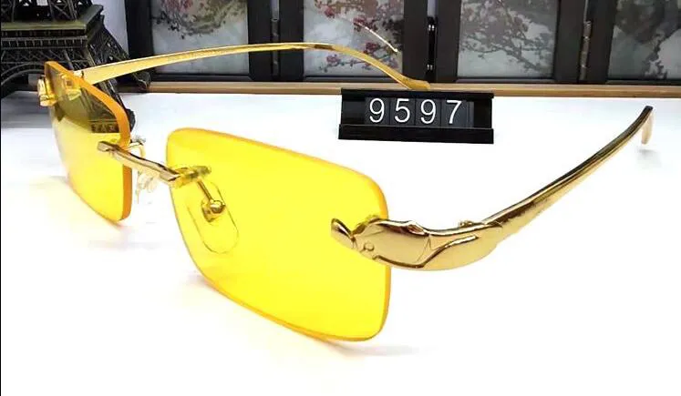 Occhiali da sole France Sport Buffalo da uomo con occhiali a specchio semplici, montatura in metallo leopardato dorato, lenti trasparenti, occhiali da sole da uomo ottici con 306C originale