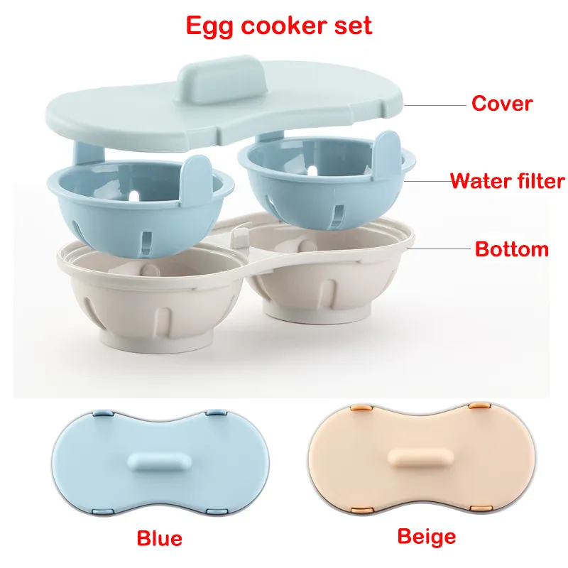 Mikrovågsäggsägg Poacher BPA Diskmaskin Säker dubbla grottor Poached Egg Maker Double Cups Egg Cooker ångare Kök Gadget226m