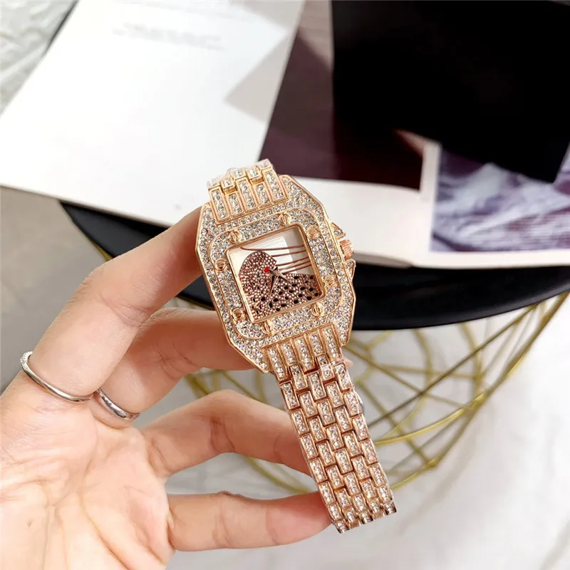 Orologio da polso al quarzo C311s con cinturino in acciaio inossidabile con quadrante in cristallo stile quadrato leopardo da donna di marca di moda di buona qualità