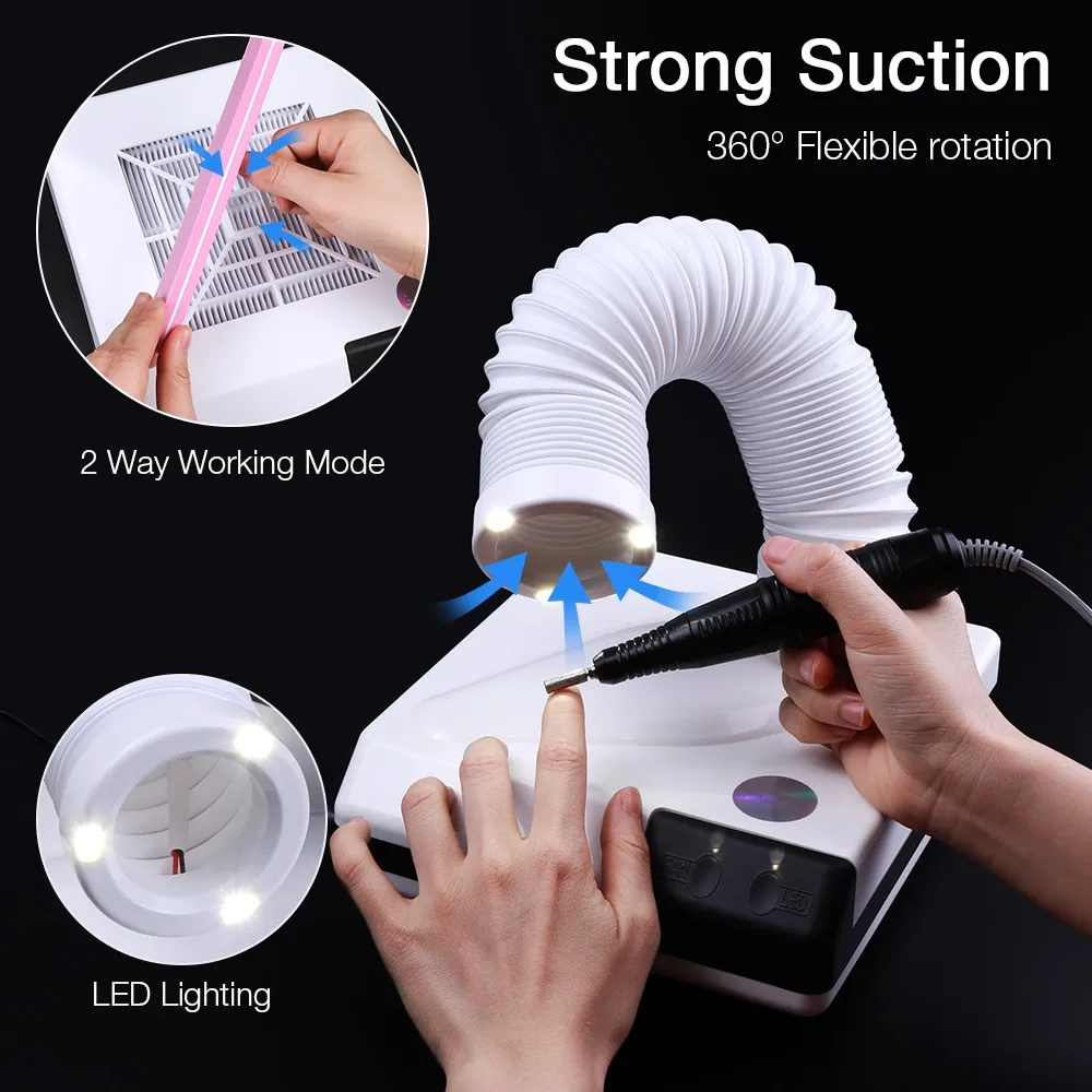 60W New Strong Nail Dust Collector Suction Dust Cleaner Retractable Elbow Design Fan Nail Vacuum Cleaner Vacuum Cleaner