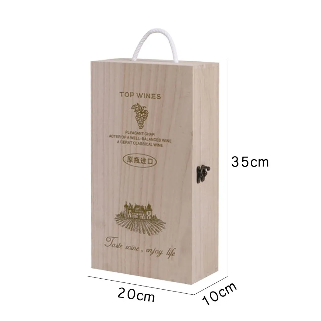 Geschenkverpackung Weinkiste aus Holz mit doppeltem Flaschengurt, Kisten, Schale, Heimdekoration, Größe 35 x 20 x 10 cm, Standard-750-ml-Flaschen, rustikal, massiv, XJ237s