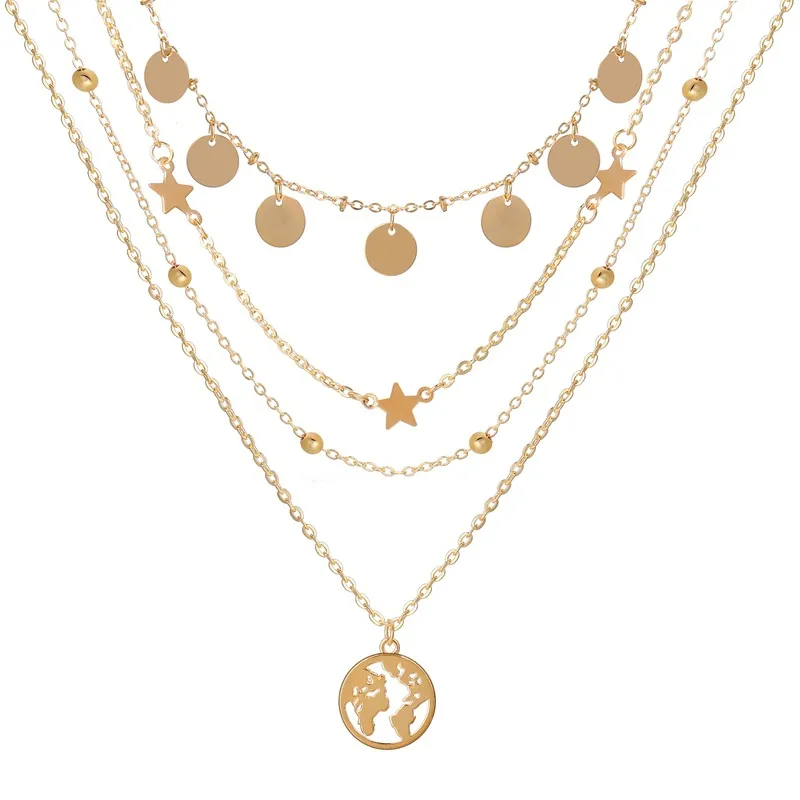 Женские богемные творческие круглое пятиконечное подвесное ожерелье в стиле звезд