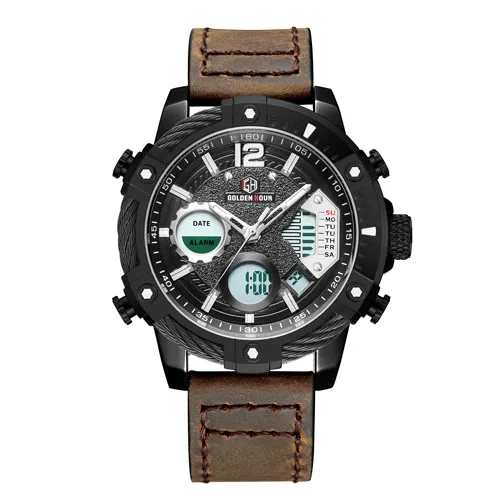 Reloj Hombre GOLDENHOUR mode Sport hommes montre erkek kol saati numérique en cuir mâle horloge militaire montre-bracelet Relogio Masculino2760