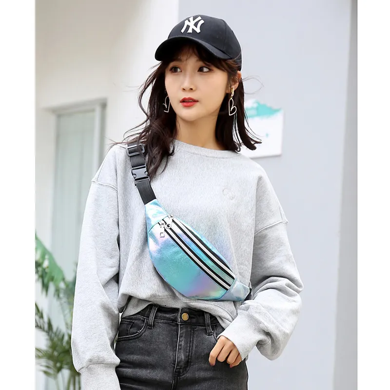 2020 Holographic Fanny Pack Hologram Waist Bag Laser PU Beach Traverl Banana Hip Bum Zip Waistbags Women Belt Bag for Girls2468