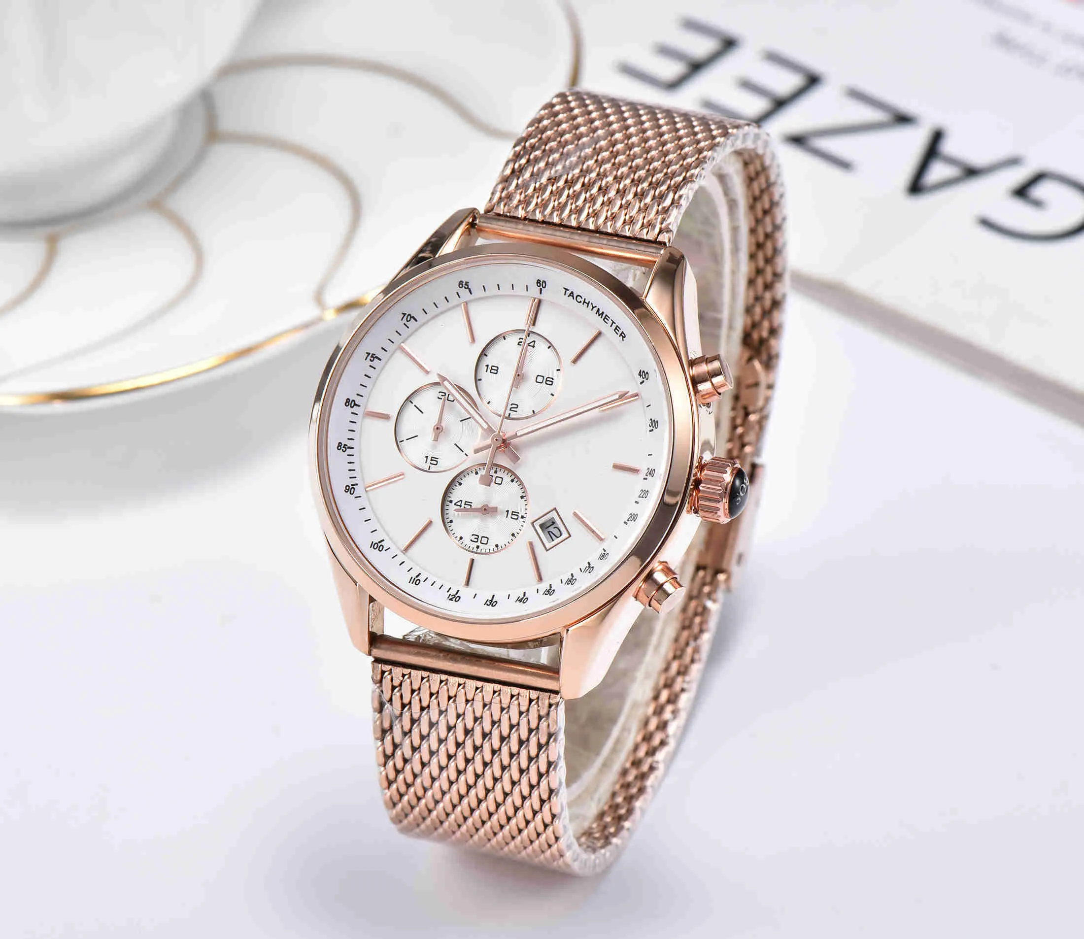 2021 relógios masculinos de luxo todos os ponteiros trabalho funcional cronógrafo relógio de quartzo pulseira de aço inoxidável à prova dwaterproof água designer parar watch244o