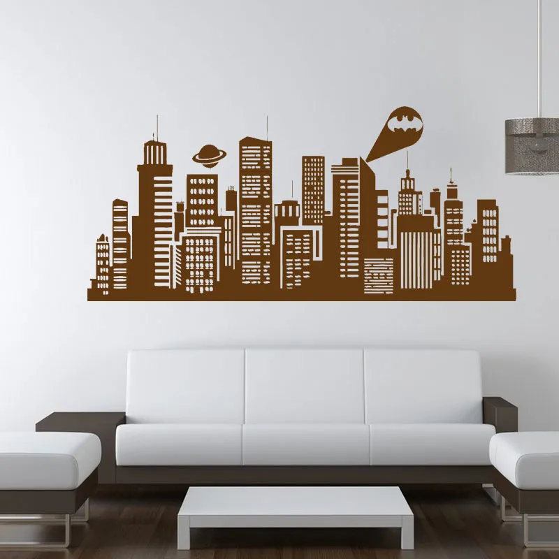 Autocollant mural en vinyle de grande taille, 132x41 cm, Batman, Gotham City, bande dessinée, décoration artistique pour chambre d'enfants, 224K