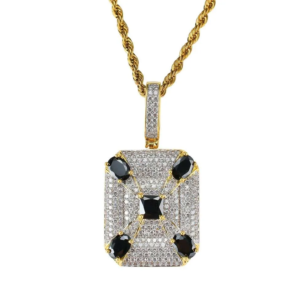 Fashion- black gemstone pendant necklaces for men western square diamonds luxury necklace real gold plated copper zircons Cuban ch300q