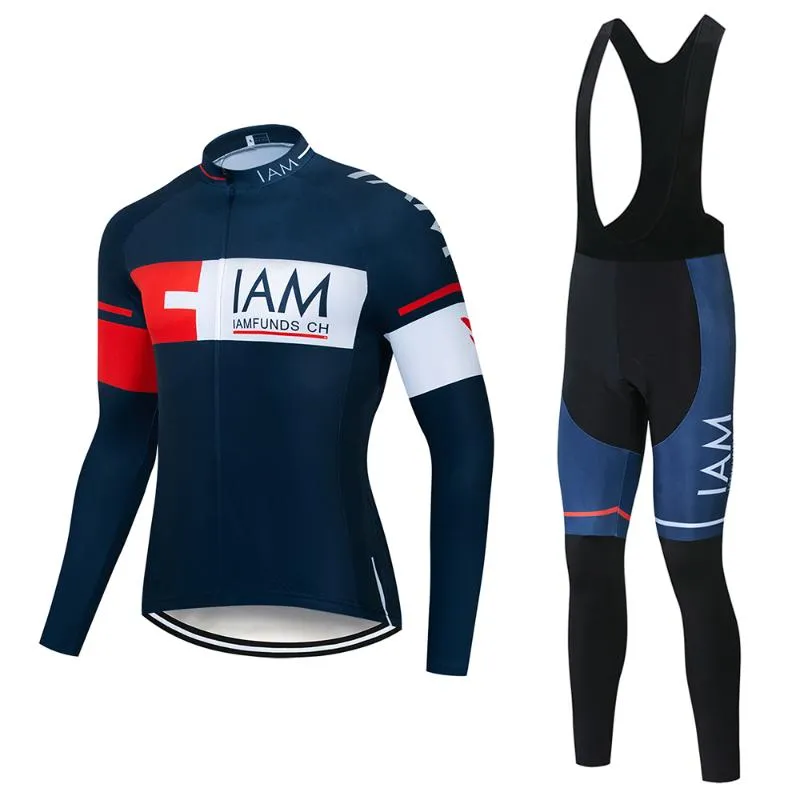 2020 팀 IAM Long Sleeve Cycling Jersey Set Spring Autumn Ropa Ciclismo 통기성 경주 자전거 의류 MTB 자전거 9D Gel Pad179G