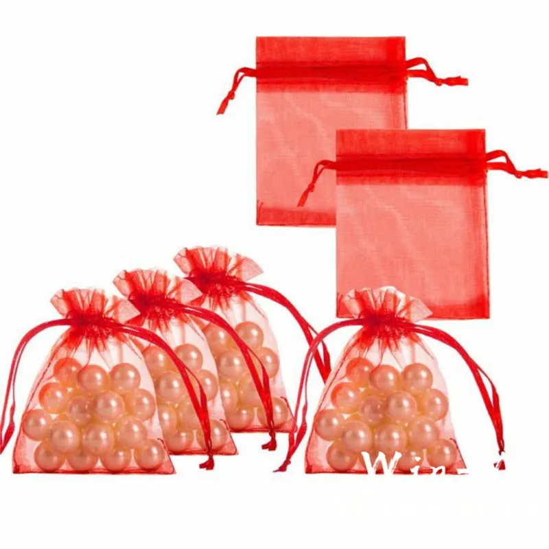100 pçs sacos de presente de organza festa de casamento favor organza natal jóias malotes presente sacos de doces 7x9cm 9x12cm 10x15cm 13x18cm275d