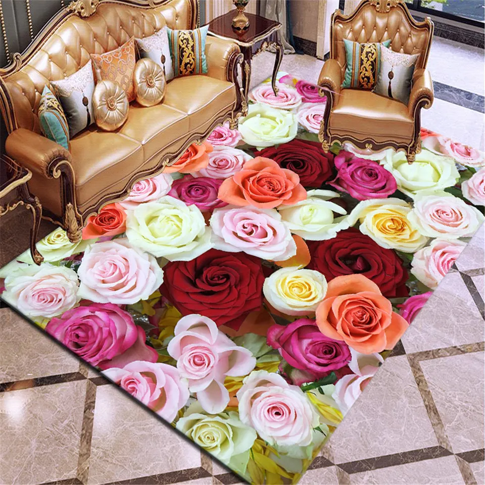 3d impressão tapete rosa flor multicolorido rosa vermelho casamento tapete antiderrapante sala de estar tapete grande quarto meninas casa t20011186o