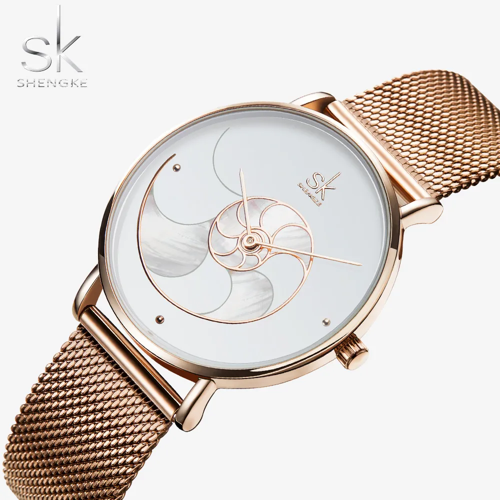 Shengke Vrouwen Mode Quartz Horloge Dame Mesh Horlogeband Hoge Kwaliteit Casual Waterdicht Horloge Cadeau voor Vrouw 20192809