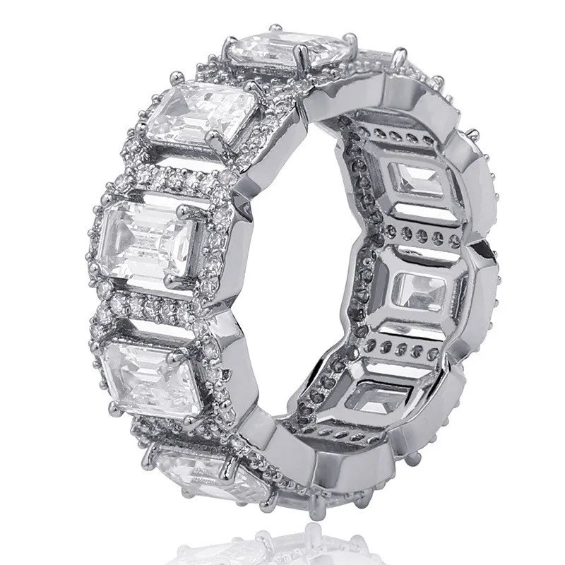 Hip Hop Iced Out Rectangular Zircon Hip Hop Mens Ring Gold Silver Big CZ Bling Charm Jewelry2859