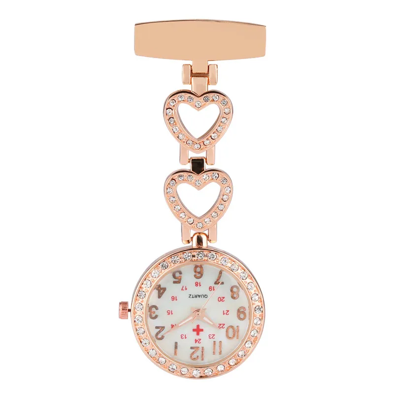 Montre d'infirmière en acier inoxydable, argent, or Rose, cœur médical, fleur, diamant, Design, docteur, Fob, montres de poche à Quartz, pendentif, horloge 250f