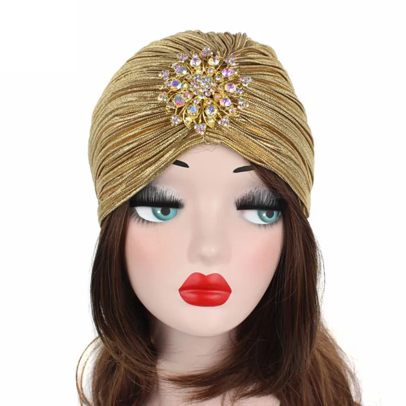 Mode kvinnor turban hatt head wrap lady kvinnlig utomhus casual veckad mjuk sammet hår omslag lock med brosch 4 stilar309s