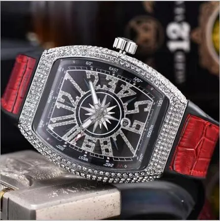 Toda la moda para hombre Reloj de lujo Glod Dial Cronógrafo Diamante Bisel Iced Out Relojes de diseño Movimiento de cuarzo Reloj de pulsera deportivo 179Z