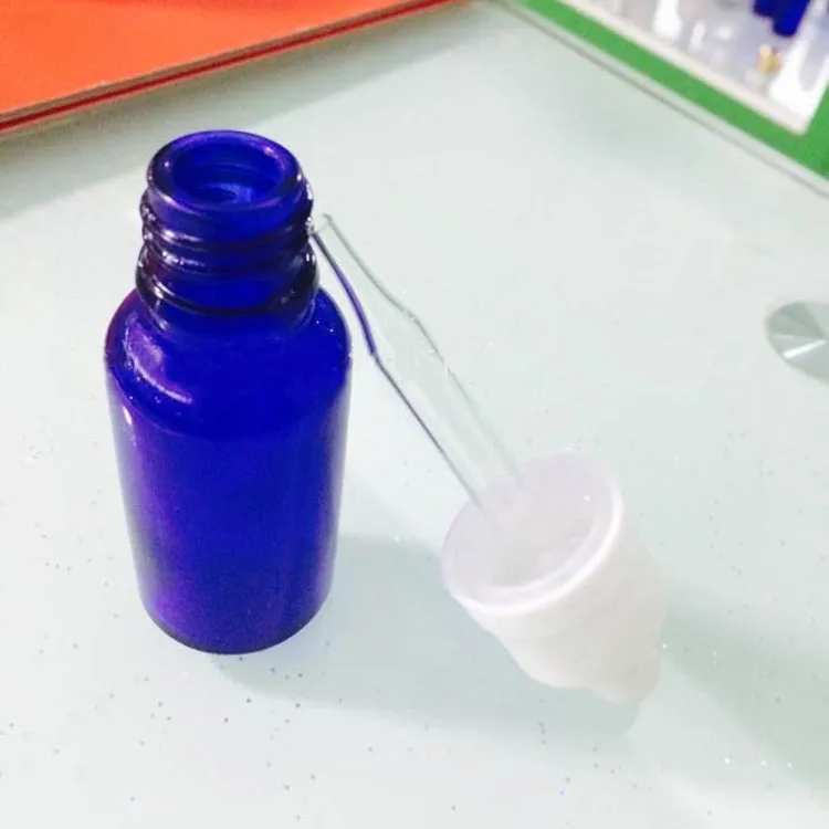 600 Stück Tropfflaschen aus Glas, 30 ml, 5 ml, 10 ml, 15 ml, 50 ml, E-Liquid-Ejuice-Flaschen, ätherisches Öl, blaue Glasflasche mit kindersicherem Rubbe256l