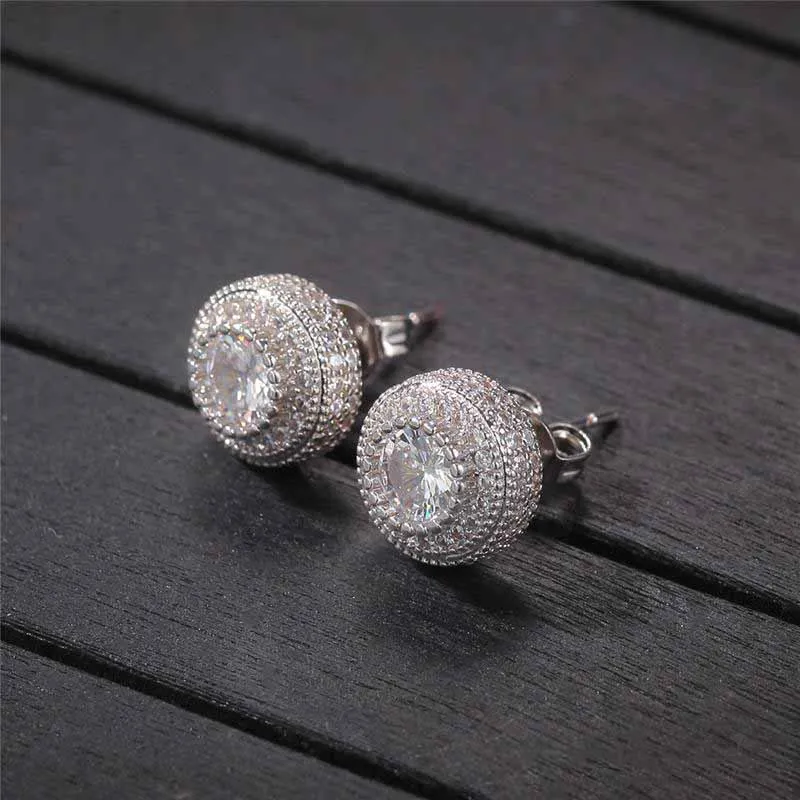 Unisex Mode Mannen Vrouwen Oorbellen Geel Wit Vergulde CZ Ronde Diamanten Oorbellen voor Mannen Vrouwen Hiphop Jewerly276w